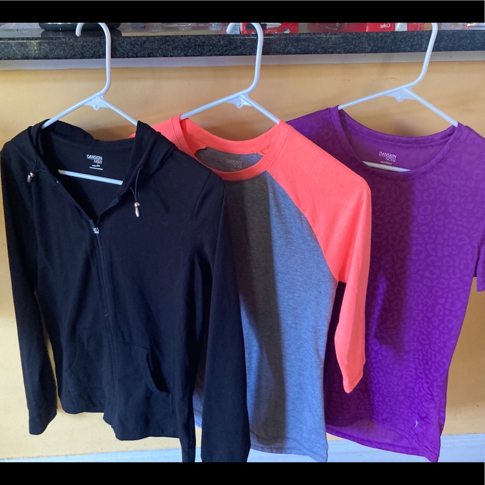 Danskin Now hoodie vest, 2 workout tops. S